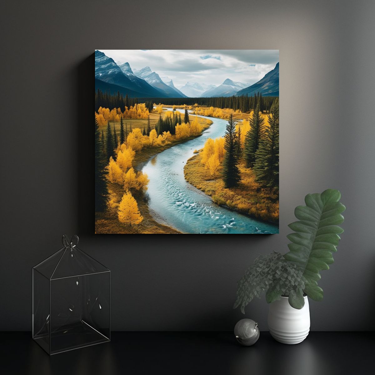 GENERICO - Lienzo De Tela Con Río Y Montañas Azules Y 80x80 Cm