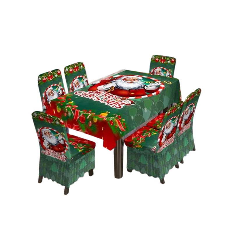GENERICO - Mantel Navideño Rectangular Con 6 Fundas Sillas