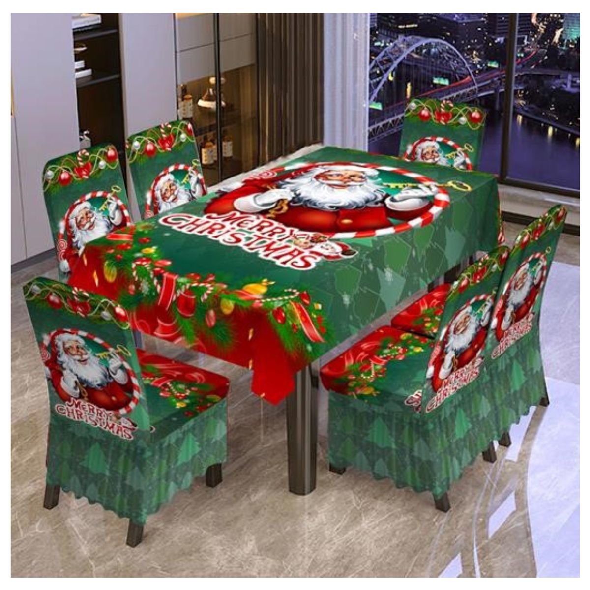 GENERICO - Mantel Navideño Rectangular Con 6 Fundas Sillas