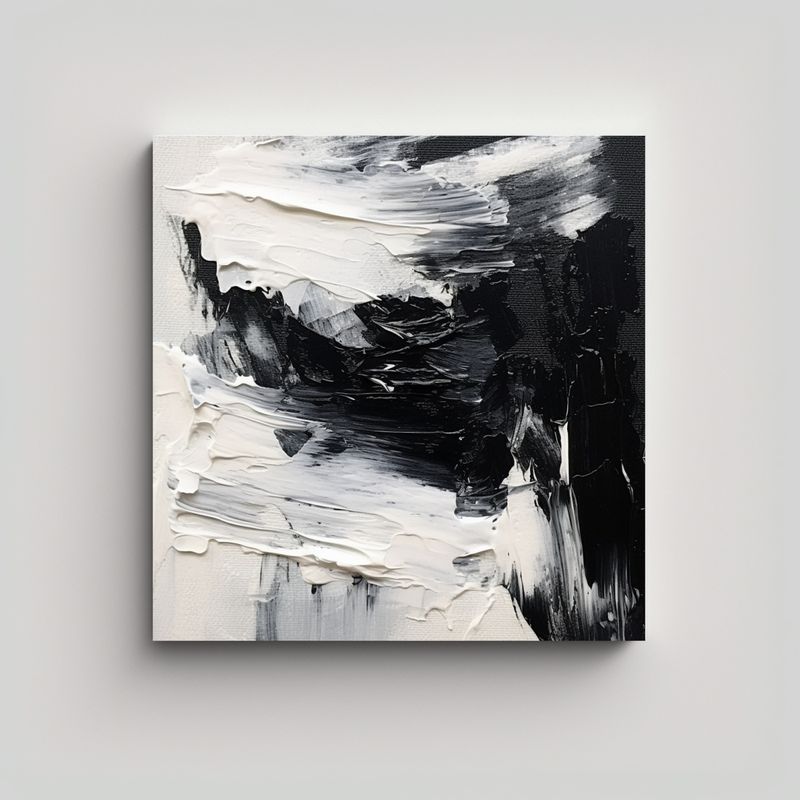 GENERICO - Pintura Abstracta En Blanco Y Negro: Cuadro 80x80 Cm