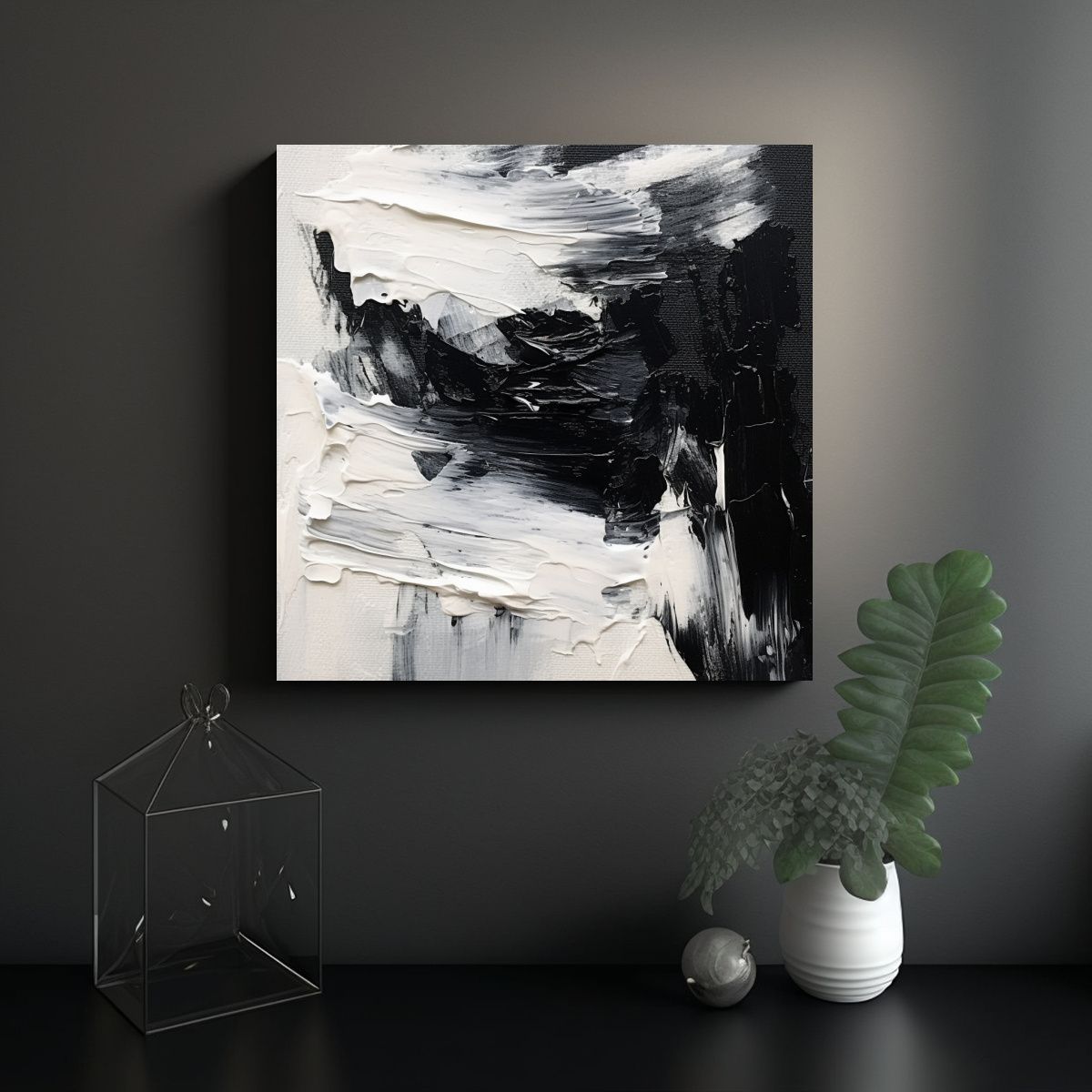 GENERICO - Pintura Abstracta En Blanco Y Negro: Cuadro 90x90 Cm