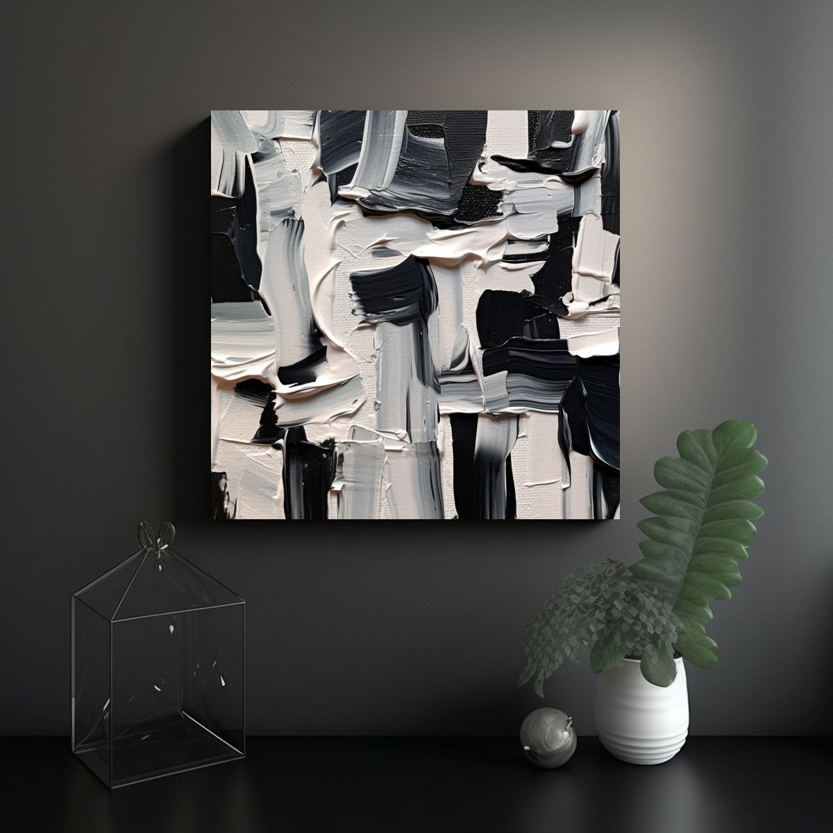 GENERICO - Cuadro Abstracto Blanco Y Negro Equilibrio Por 50x50 Cm