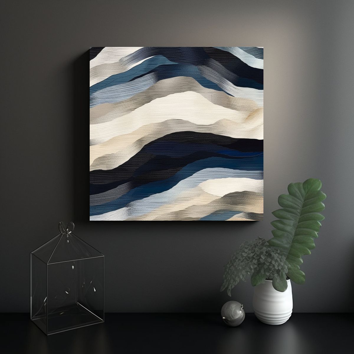 GENERICO - Cuadro Decorativo Abstracto En Azul Y Gris Sobre 80x80 Cm