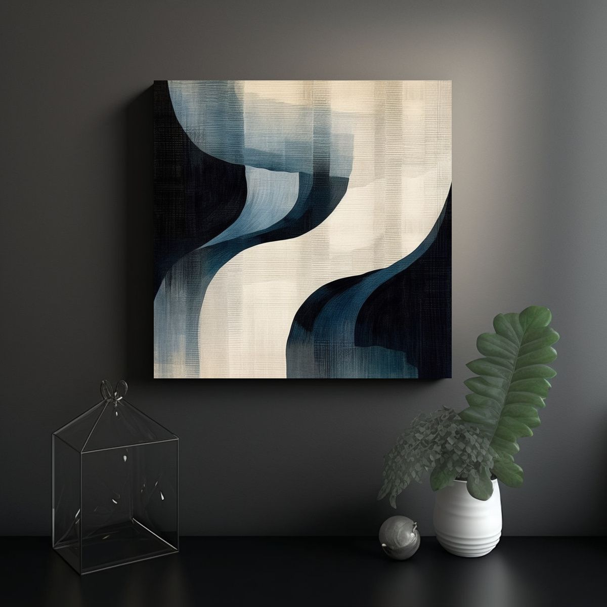 GENERICO - Pintura Abstracta Azul Y Gris En Lienzo Blanco Al 90x90 Cm