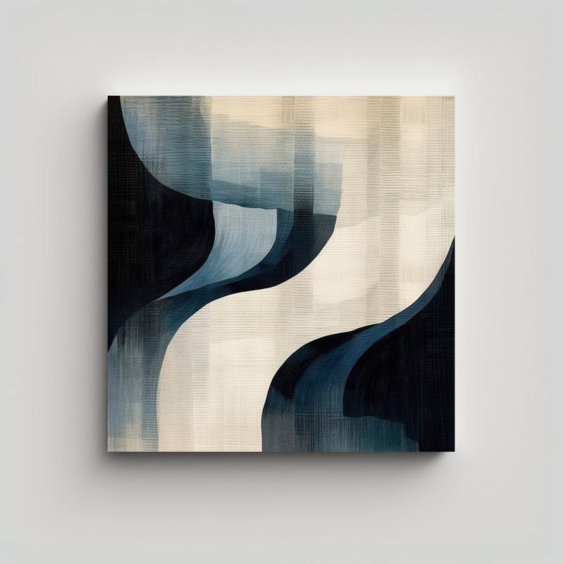 GENERICO - Pintura Abstracta Azul Y Gris En Lienzo Blanco Al 80x80 Cm