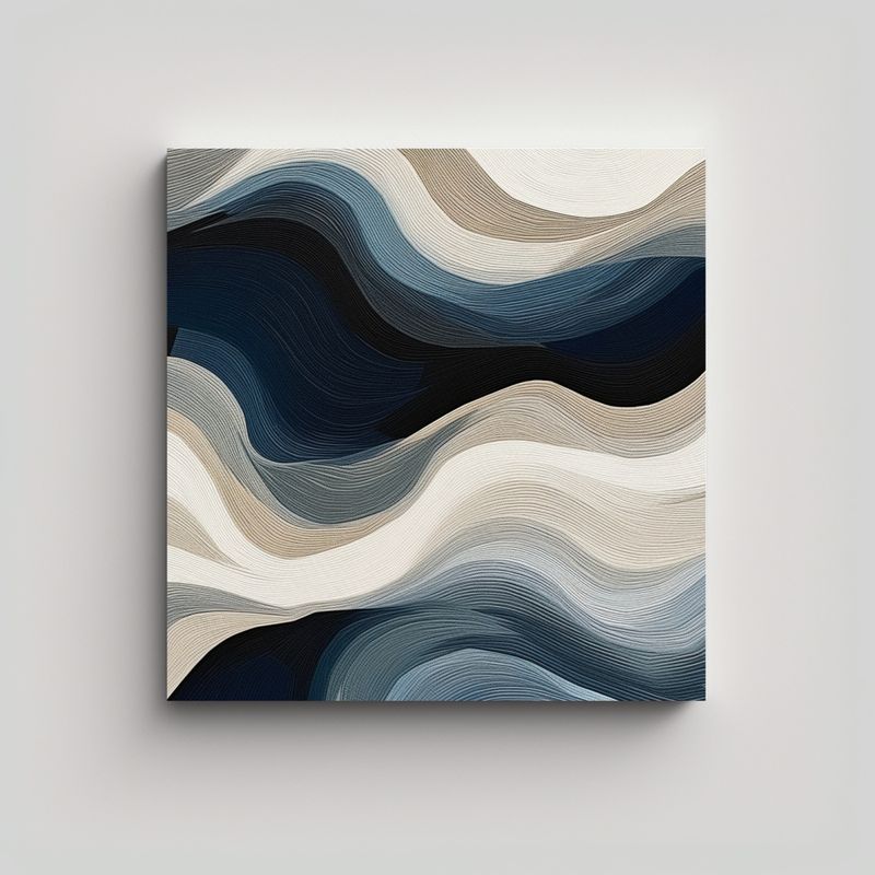 GENERICO - Pintura Abstracta Azul Y Gris En Lienzo Blanco 70x70 Cm