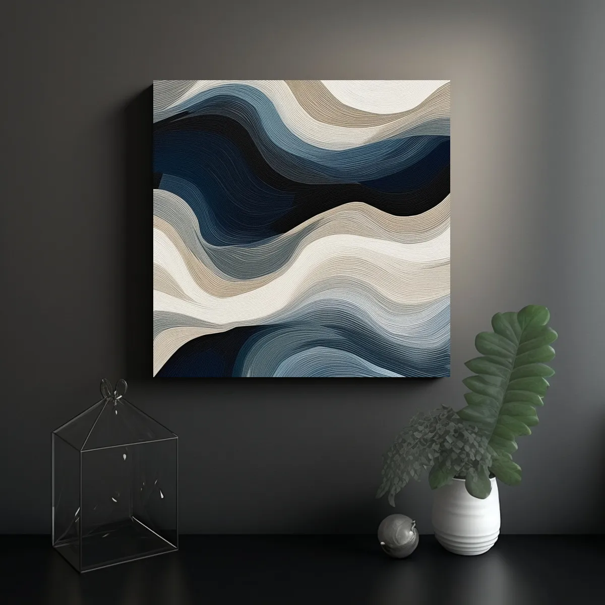GENERICO - Pintura Abstracta Azul Y Gris En Lienzo Blanco 90x90 Cm
