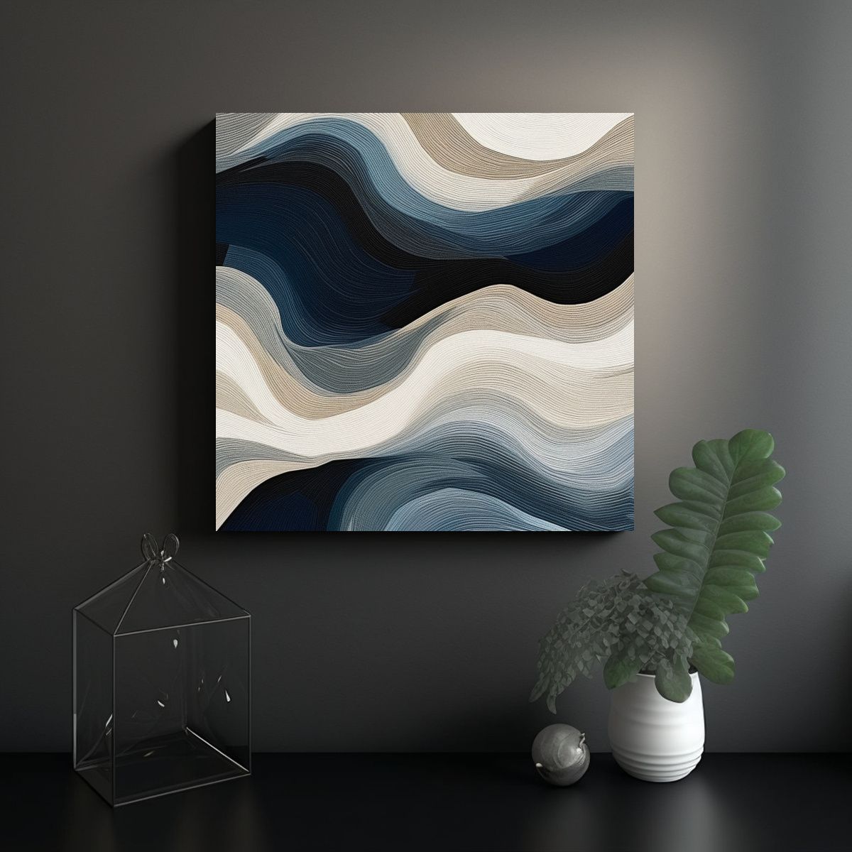 GENERICO - Pintura Abstracta Azul Y Gris En Lienzo Blanco 80x80 Cm