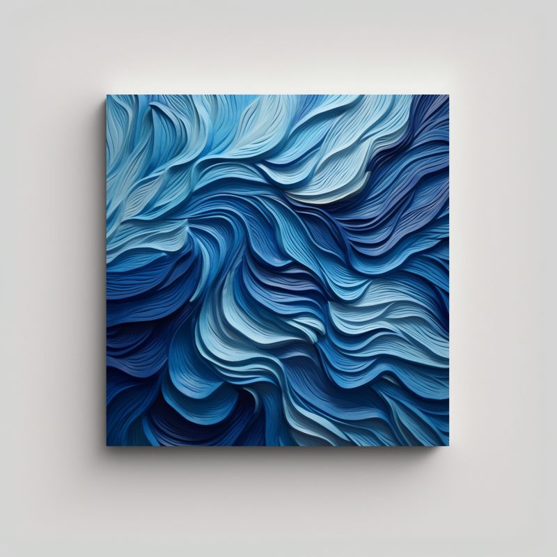 GENERICO - Cuadro Abstracto Azul Con Ondas Realistas De 80x80 Cm