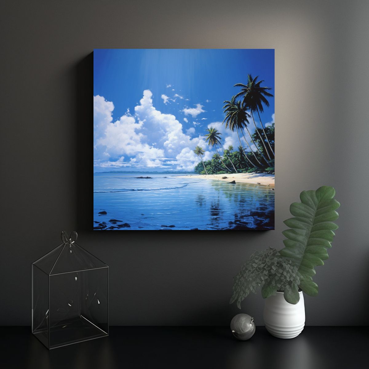 GENERICO - Lienzo Dibujo Armonía Colores Playa Coco Cielo 70x70 Cm