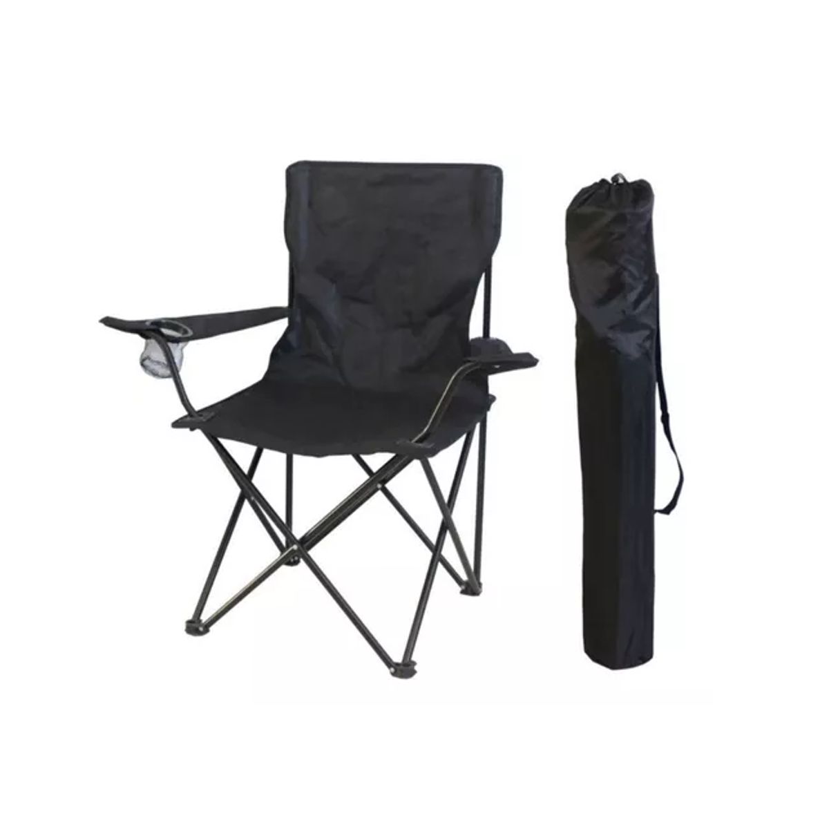 GENERICO - Silla Plegable Camping Playa Picnic Con Porta Vasos NEGRO