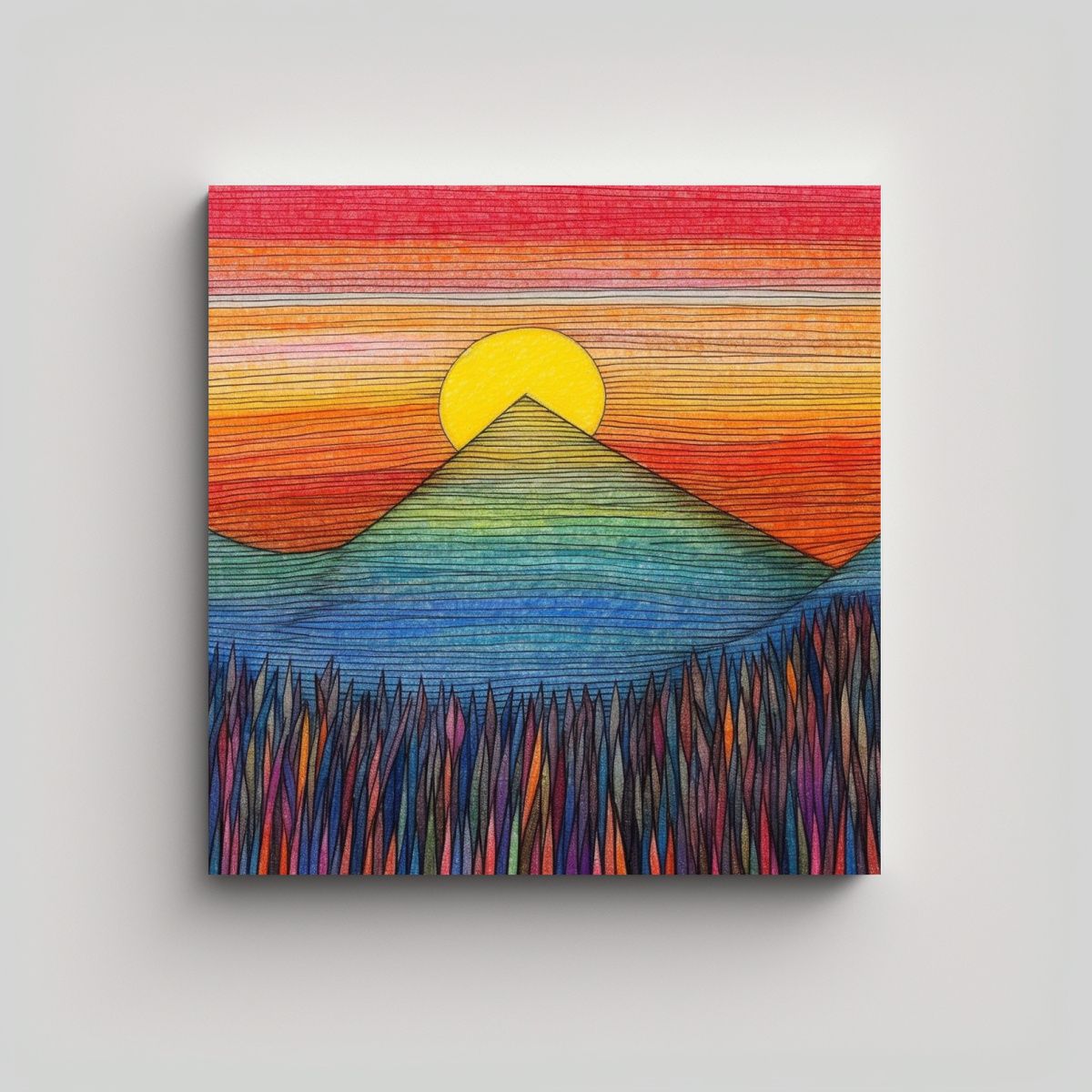 GENERICO - Pintura Niños Atardecer Dibujado A Crayón 80x80 Cm