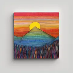 GENERICO - Pintura Niños Atardecer Dibujado A Crayón 60x60 Cm