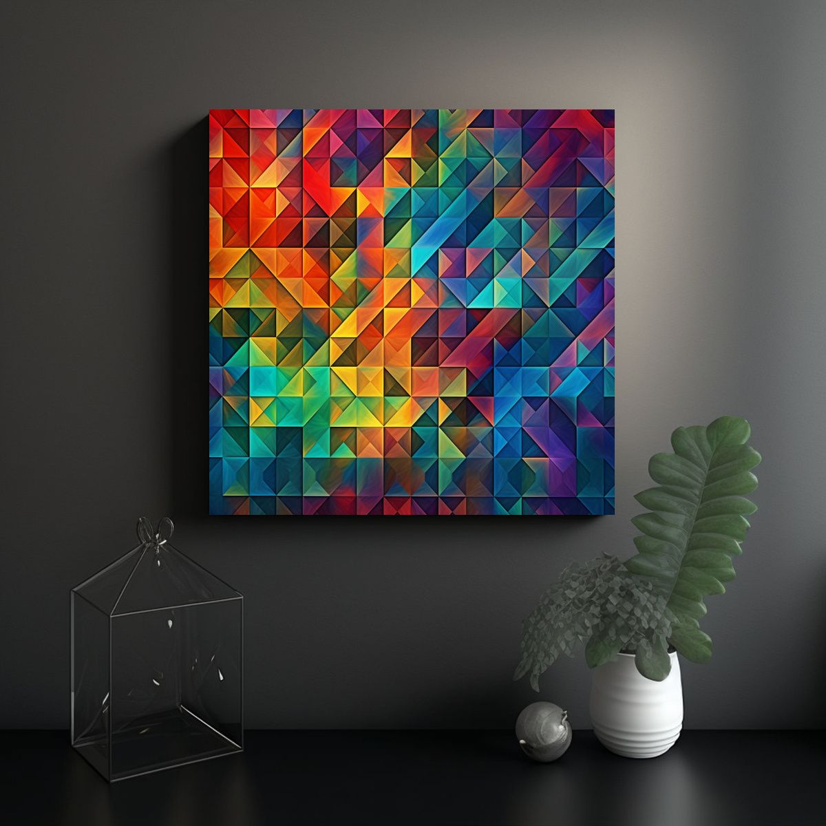 GENERICO - Pintura Geométrica Matemática Colorida En óleo 70x70 Cm