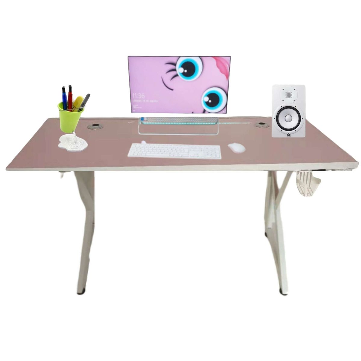 GENERICO - Escritorio Gamer K 130 cm Luces Led Rosado patas de fierro