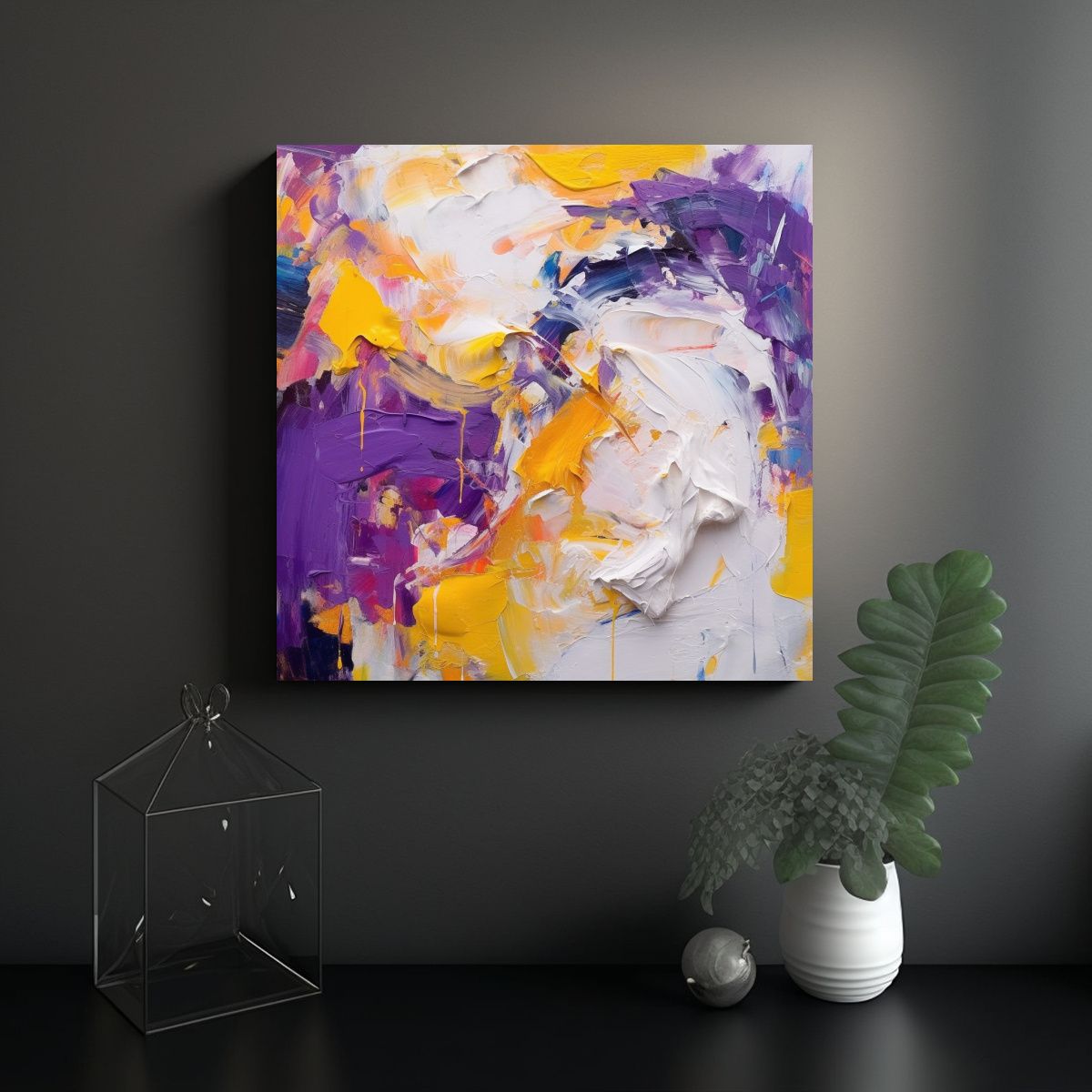 GENERICO - Pintura Al óleo Abstracta De Forma Y Color 70x70 Cm