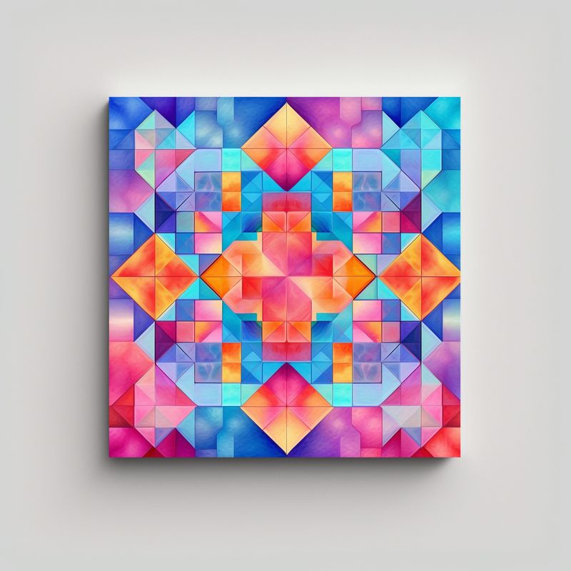 GENERICO - Cuadro Abstracción Estilo Mosaico En Rosa, 70x70 Cm