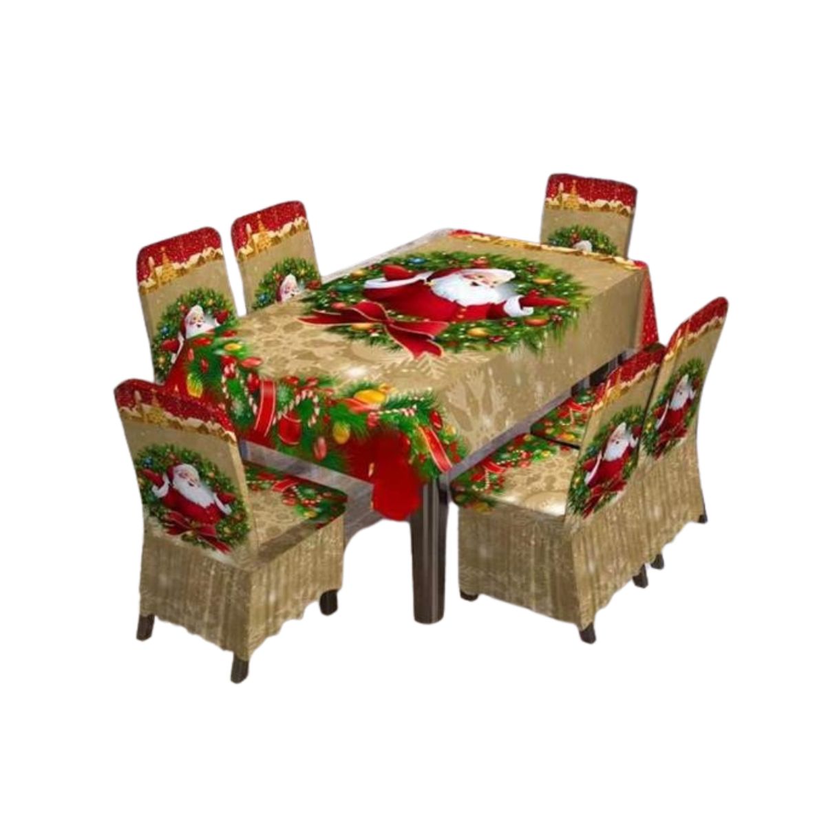 GENERICO - Mantel Navideño Rectangular Con 6 Fundas Sillas