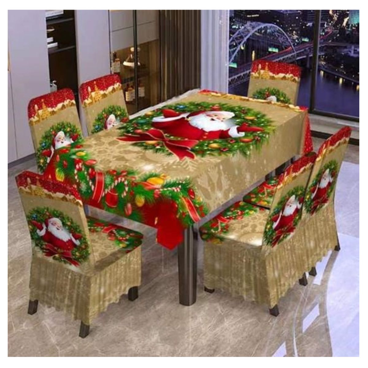 GENERICO - Mantel Navideño Rectangular Con 6 Fundas Sillas