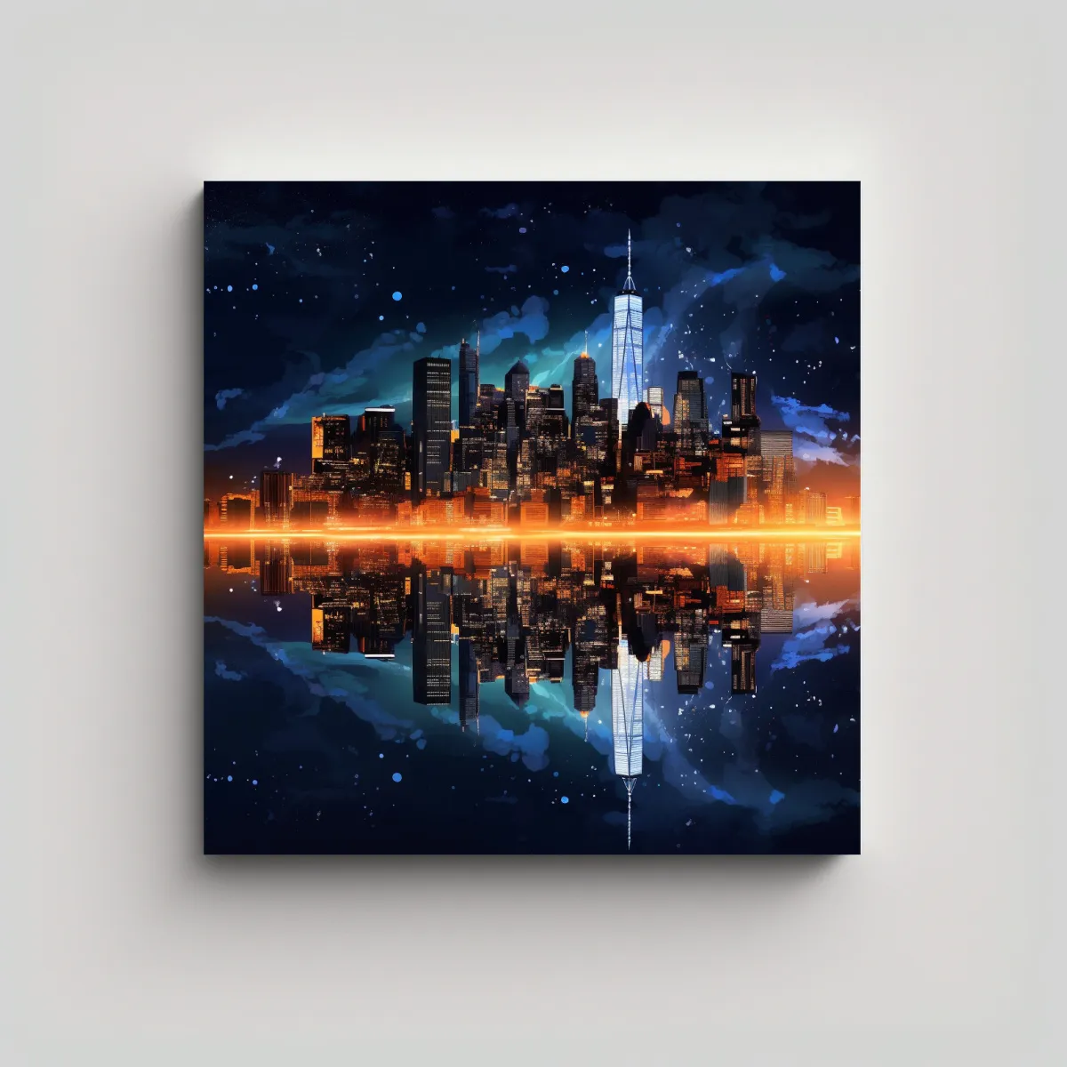 GENERICO - Cuadro De Ciudad Nocturna En Acuarela Alegre 70x70 Cm