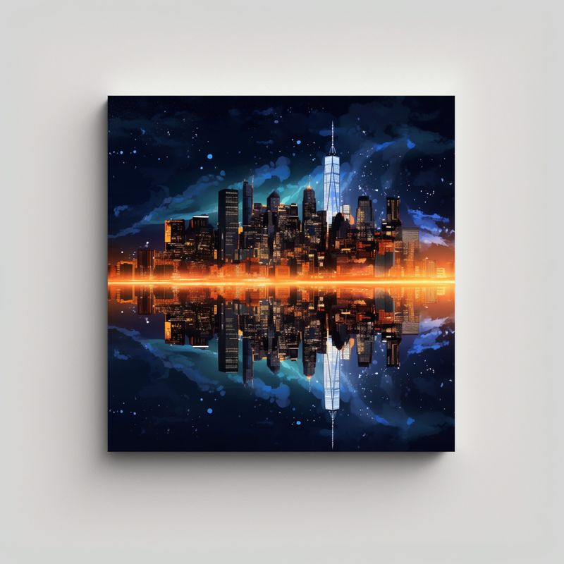 GENERICO - Cuadro De Ciudad Nocturna En Acuarela Alegre 70x70 Cm
