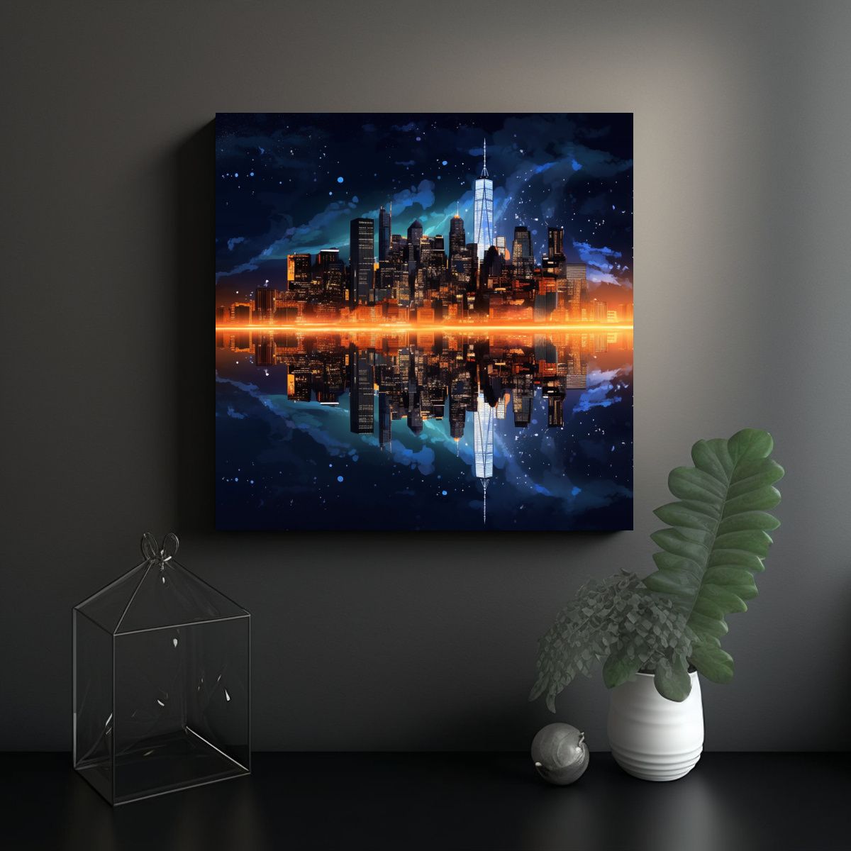 GENERICO - Cuadro De Ciudad Nocturna En Acuarela Alegre 70x70 Cm