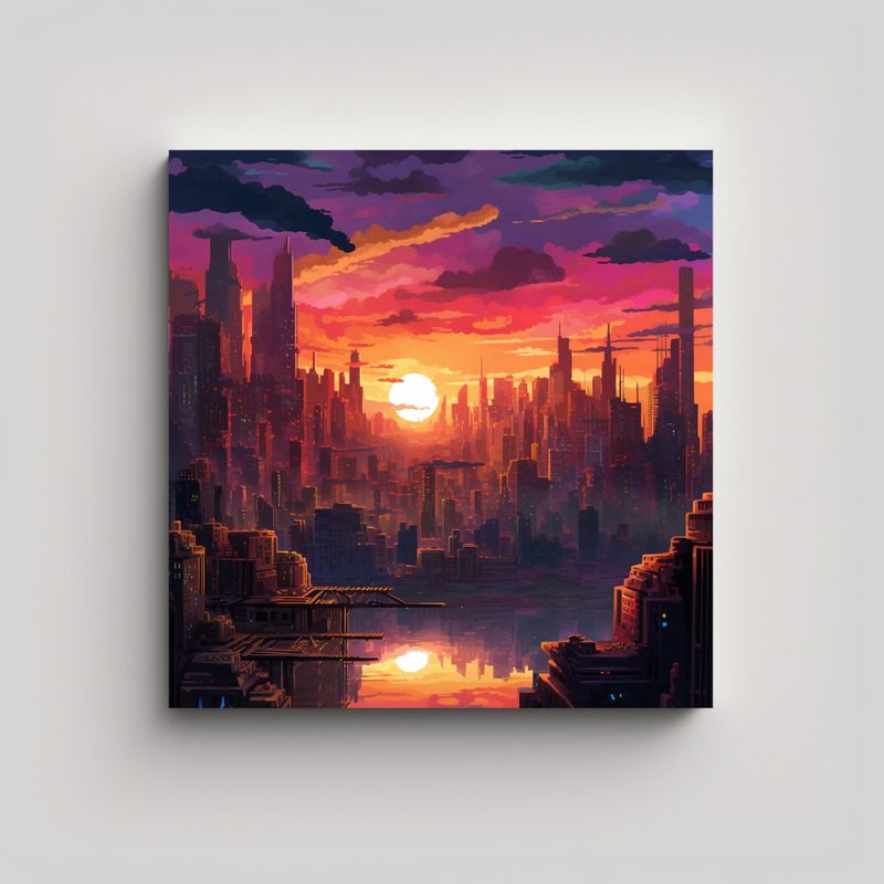 GENERICO - Pintura De Ciudad Al Atardecer Para Decoración 50x50 Cm