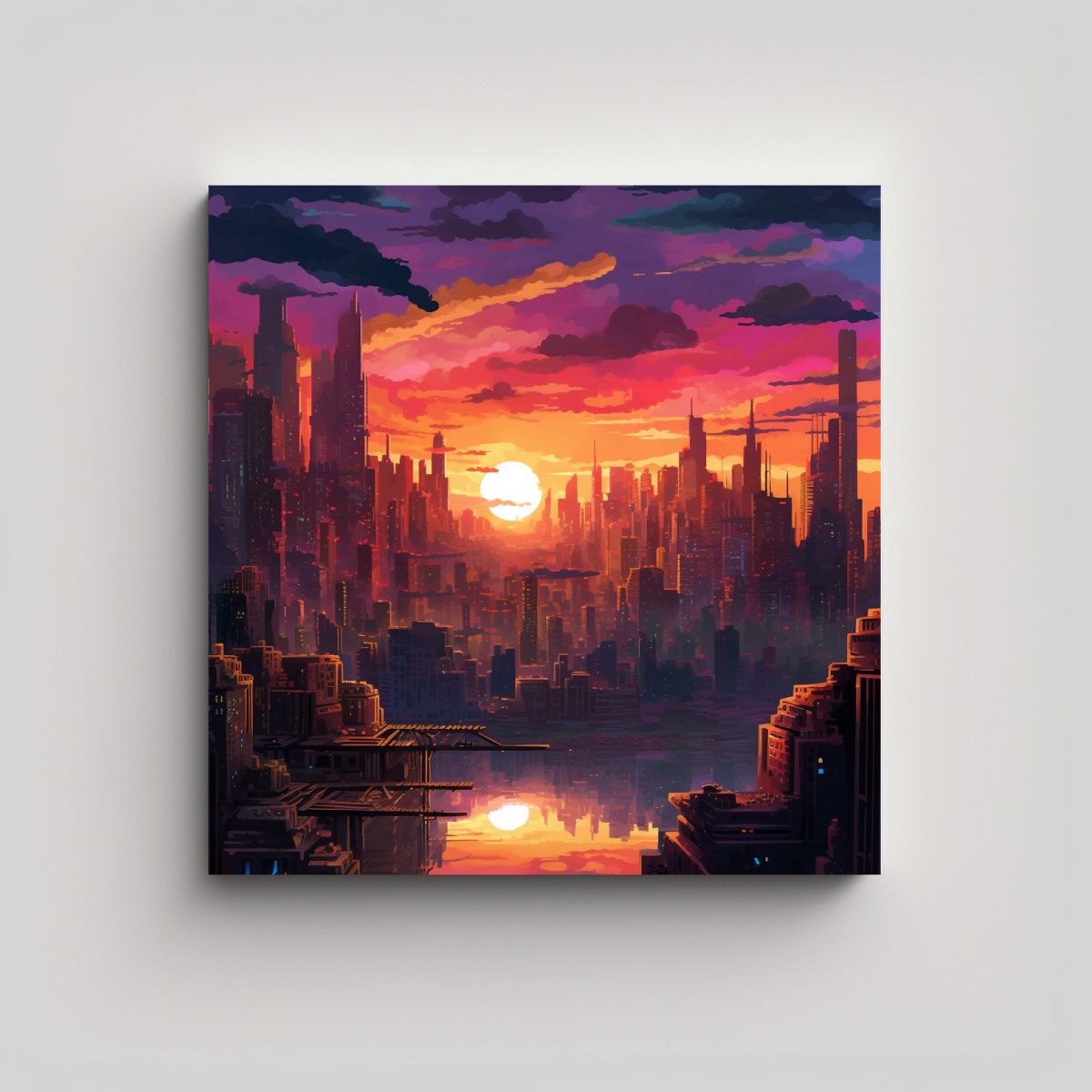 GENERICO - Pintura De Ciudad Al Atardecer Para Decoración 60x60 Cm