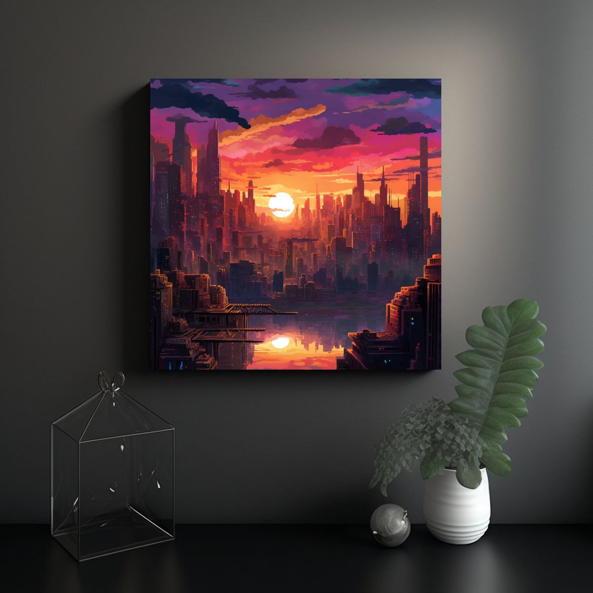 GENERICO - Pintura De Ciudad Al Atardecer Para Decoración 60x60 Cm