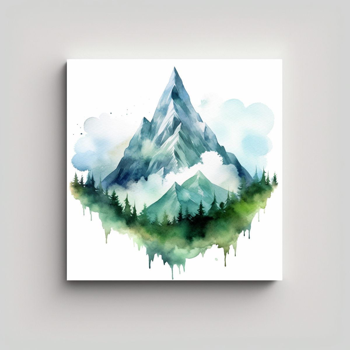 GENERICO - Pintura Decorativa Acuarela Fondo Blanco Montaña 70x70 Cm