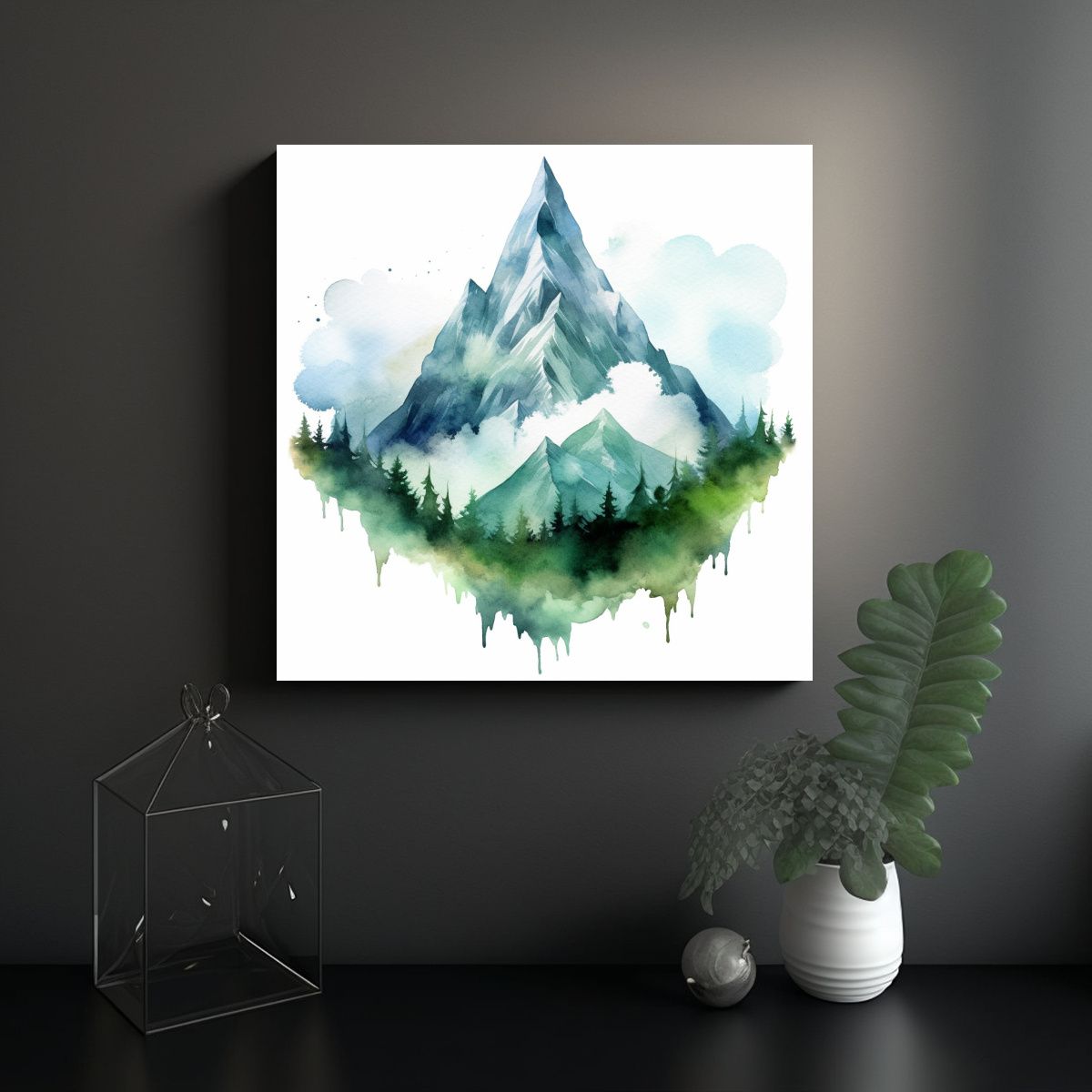 GENERICO - Pintura Decorativa Acuarela Fondo Blanco Montaña 70x70 Cm