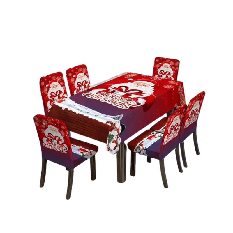 GENERICO - Mantel Navideño Rectangular Con 6 Fundas Sillas