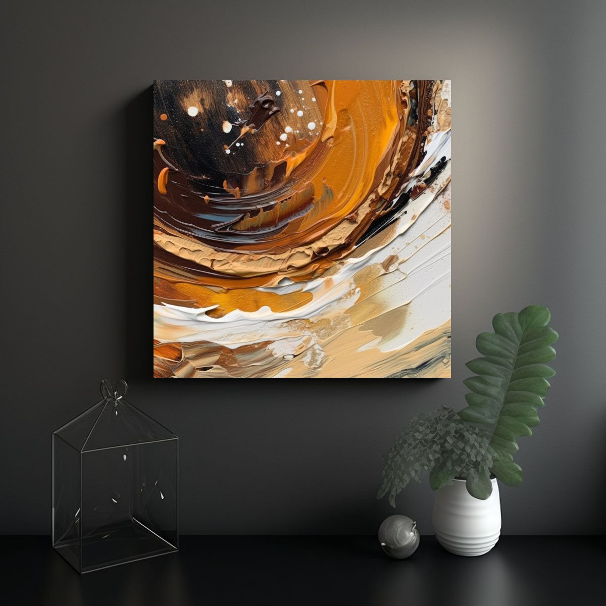 GENERICO - Arte En Bastidor Café Abstracto Enigmático, 60x60 Cm