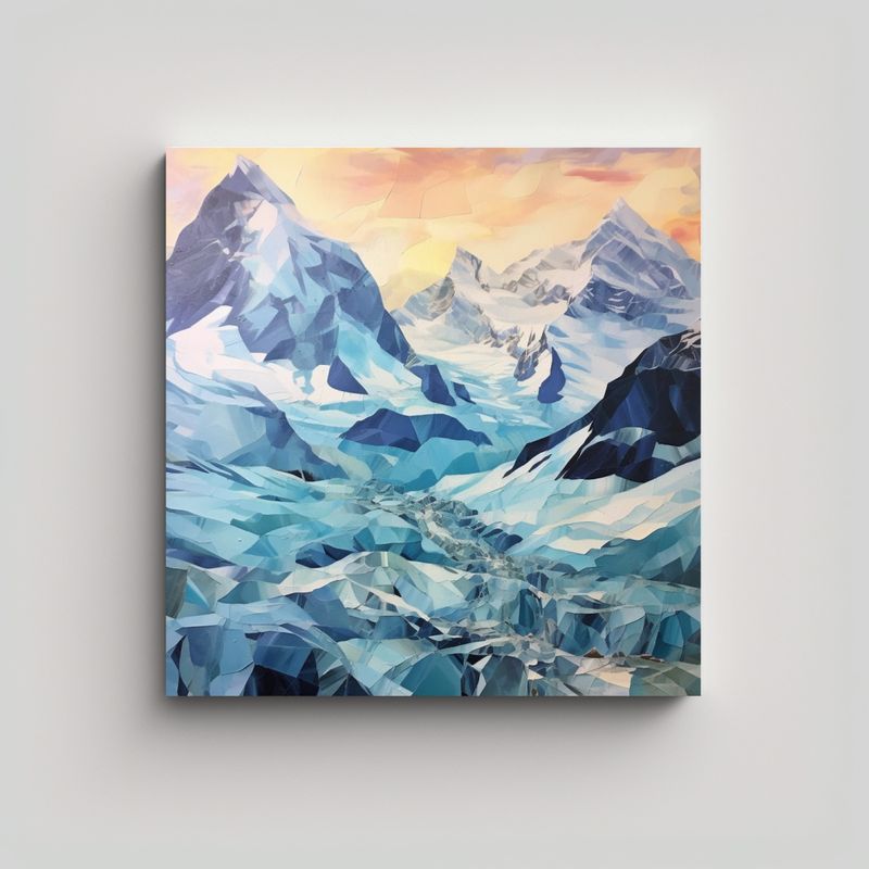 GENERICO - Pintura Collage Paisaje Glaciar: Arte Fino Para 60x60 Cm