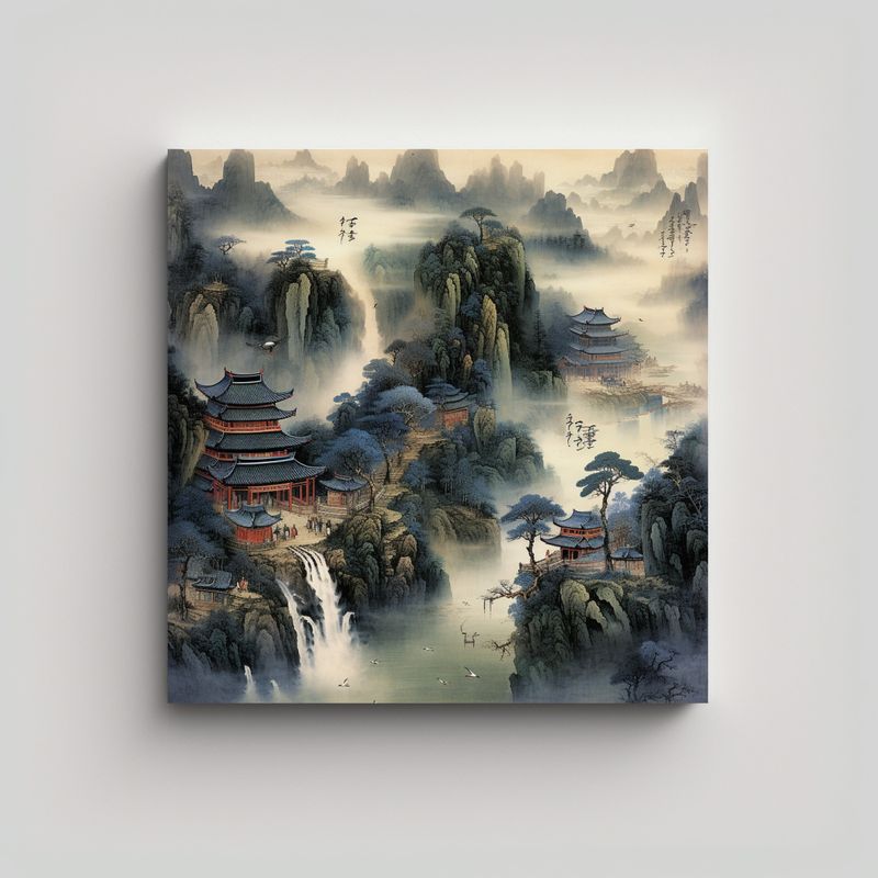 GENERICO - Pinturas Decorativas Estilo Chino Con Montañas 50x50 Cm