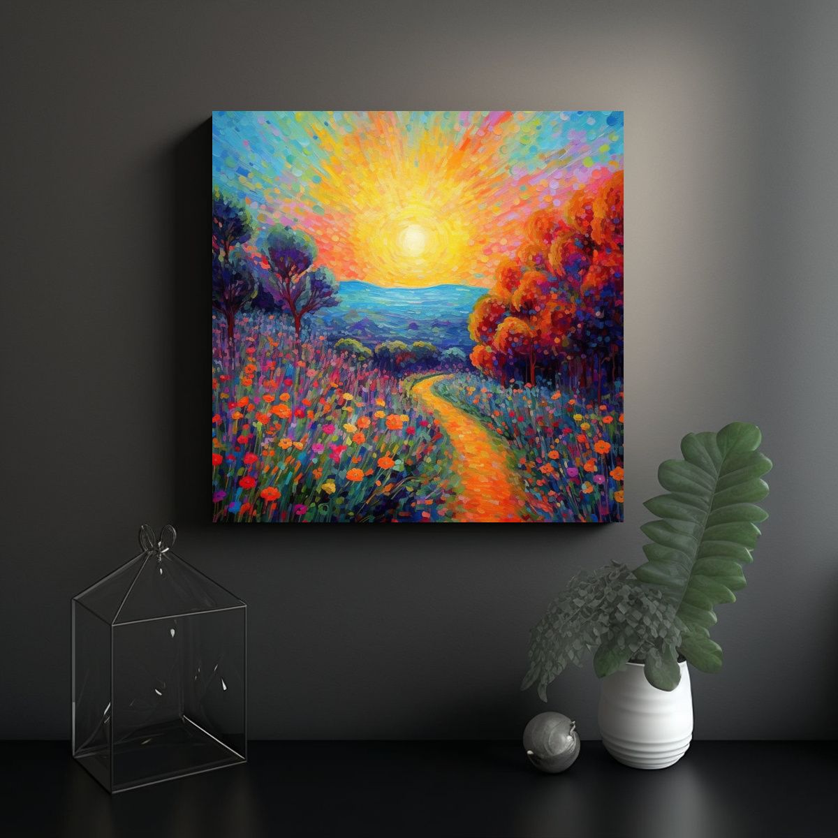 GENERICO - Pinturas Decorativas De Jardín Colorido Y Cielo, 80x80 Cm