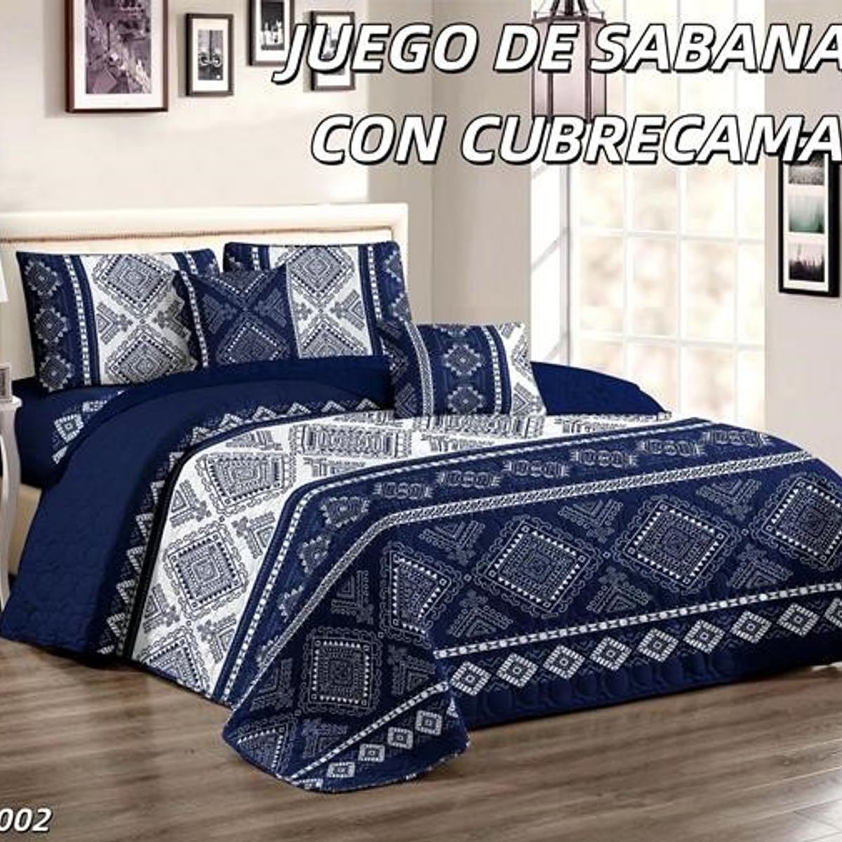 GENERICO - Cobertor de verano tipo Quilt + Juego de Sabanas King Blanco Azul