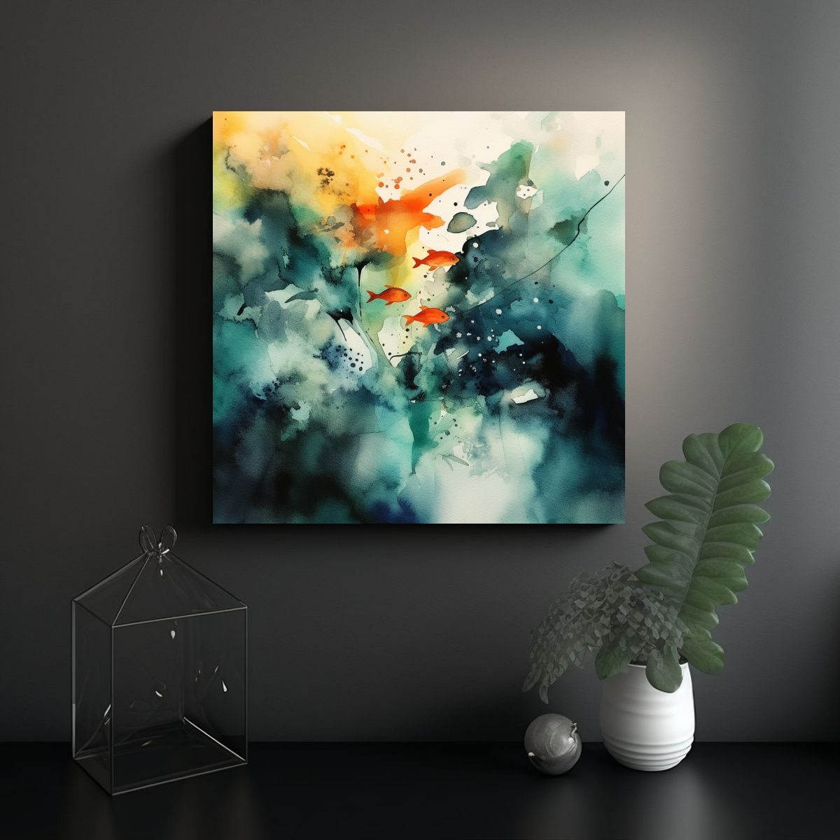 GENERICO - Pintura Decorativa Impactante De Escena Acuática 90x90 Cm