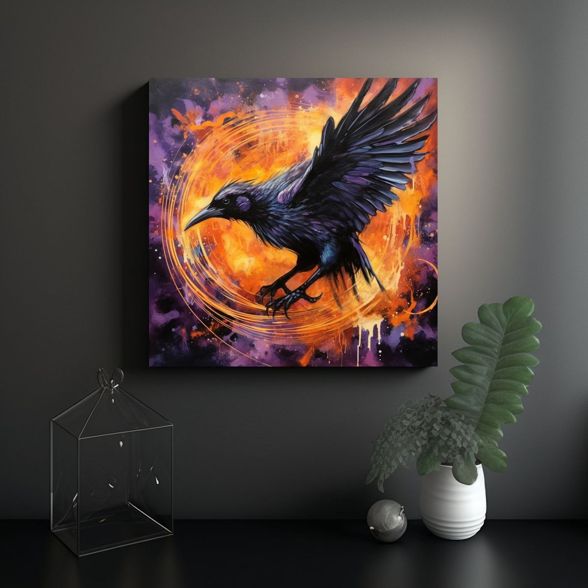 GENERICO - Pintura Decorativa Lienzo Cálido Con Corvid En 60x60 Cm.