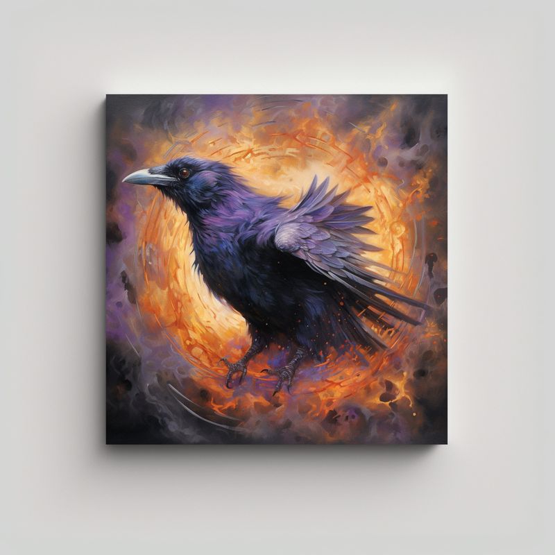 GENERICO - Pintura Decorativa Relieve Cuervo En Llamas Con 60x60 Cm
