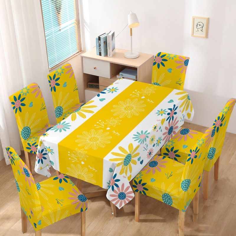 GENERICO - MANTEL GRUESO ANTIMANCHA MAS 6 FUNDAS SILLAS DISEÑO AMARILLO MARGARITA