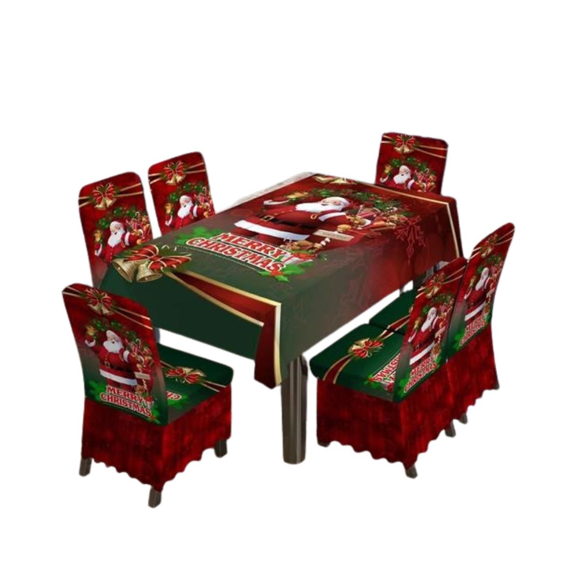 GENERICO - Mantel Navideño Rectangular Con 6 Fundas Sillas