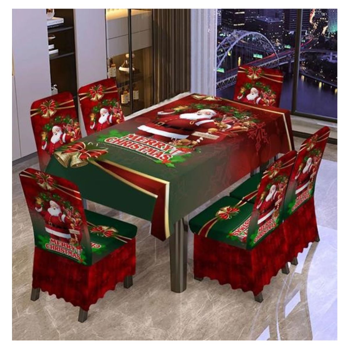 GENERICO - Mantel Navideño Rectangular Con 6 Fundas Sillas