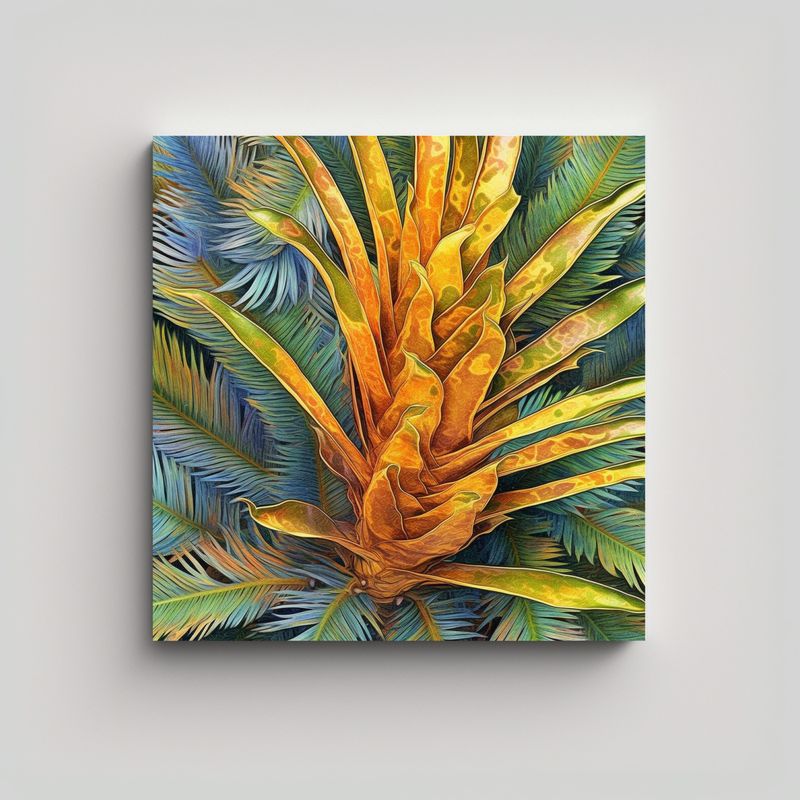 GENERICO - Cuadro Seda Cycas Revoluta Y Acuarela Interior 70x70 Cm