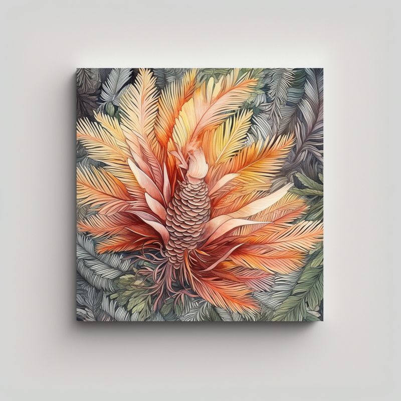 GENERICO - Bufanda Seda Acuarela Multicolor Hoja Cícada. 80x80 Cm