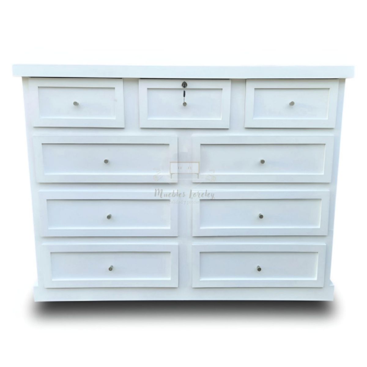 RUSTIC STYLE - COMODA MADERA 9 CAJONES LÚMINA BLANCA
