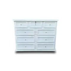 RUSTIC STYLE - COMODA LÚMINA DE MADERA 9 CAJONES BLANCA + CHAPA DE SEGURIDAD