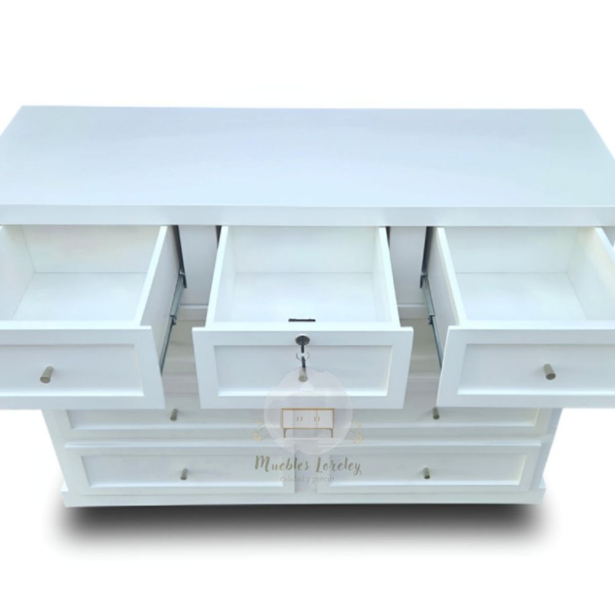 RUSTIC STYLE - COMODA MADERA 9 CAJONES LÚMINA BLANCA