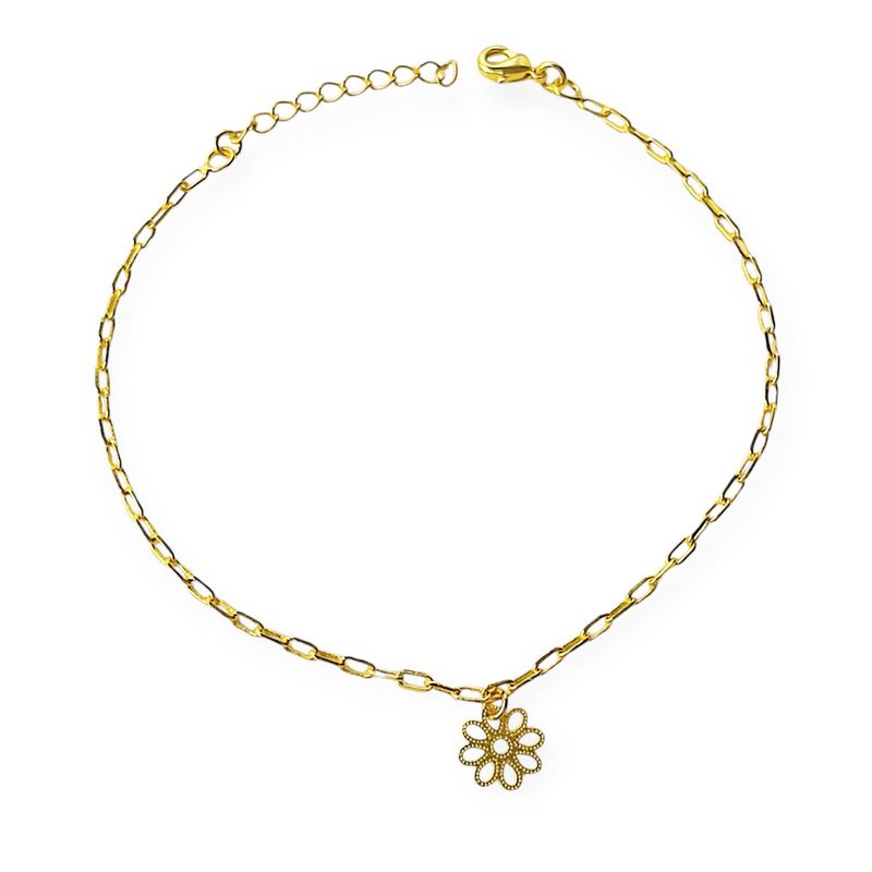 ANDREA COGGIOLA JOYAS - Tobillera Eslabón Flor Calada Enchapado Oro 18K