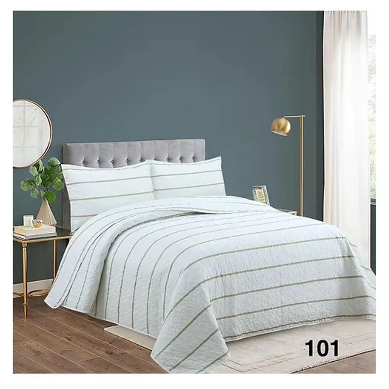 GENERICO - Cobertor Quilts de Verano 2 plazas Blanco Hueso Rayas 101